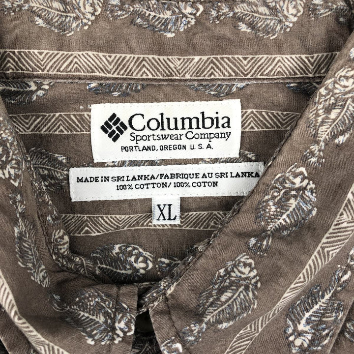 90'S Columbia Short-Sleeve Button-Down Shirt with Fish Print (Men's Size XL equivalent) Vintage cotton brown type Vintage Second Hand