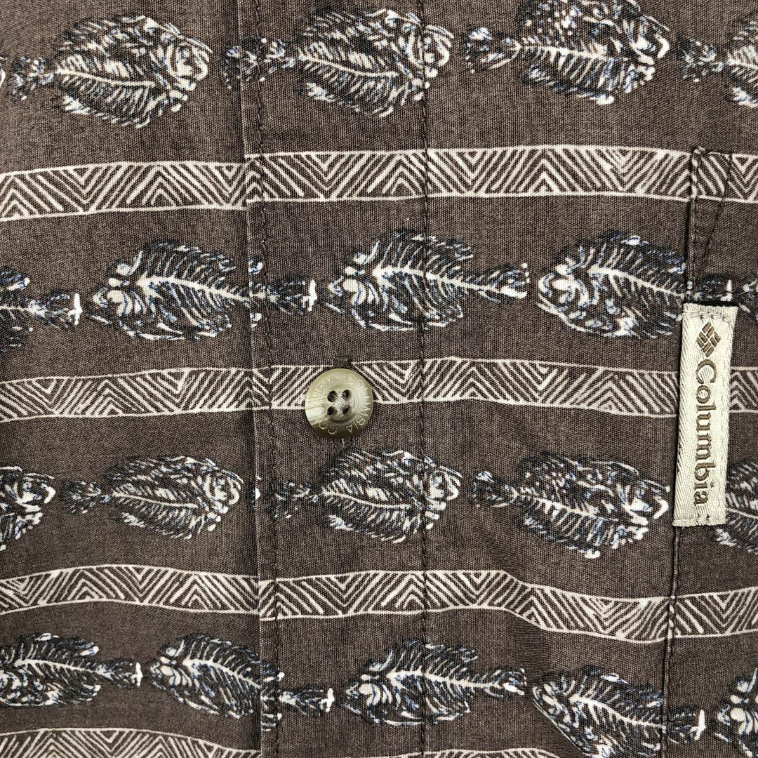 90'S Columbia Short-Sleeve Button-Down Shirt with Fish Print (Men's Size XL equivalent) Vintage cotton brown type Vintage Second Hand