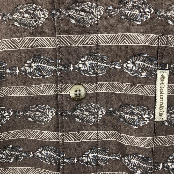 90'S Columbia Short-Sleeve Button-Down Shirt with Fish Print (Men's Size XL equivalent) Vintage cotton brown type Vintage Second Hand