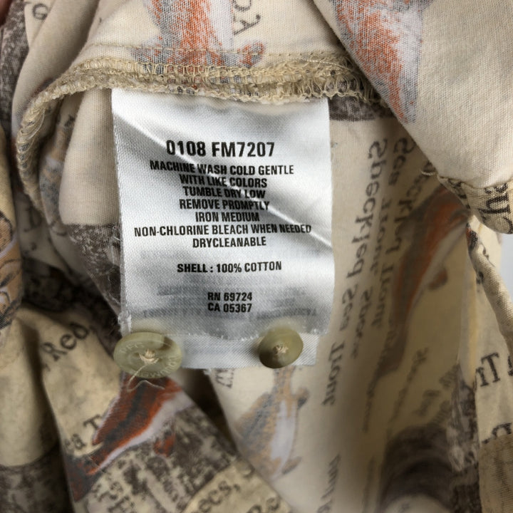 90'S Columbia RIVER LODGE Fish Print Short-Sleeve Button-Down Shirt, Boxy Shirt, Men's Size XL (Equivalent) Vintage cotton Beige type Vintage Second Hand