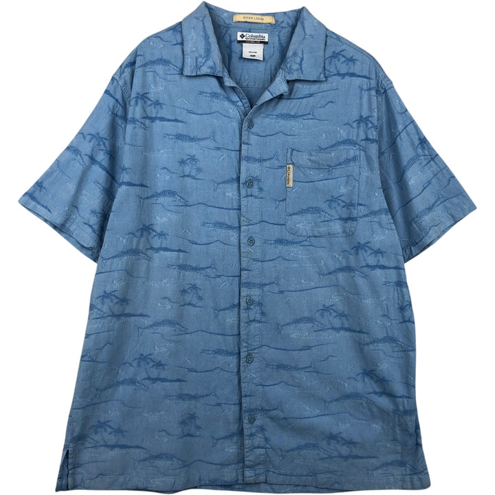 90'S Columbia RIVER LODGE Fish Print Short-Sleeve Open Collar Box Shirt, Men's Size XL (Equivalent) Vintage cotton Blue type light blue Vintage Second Hand
