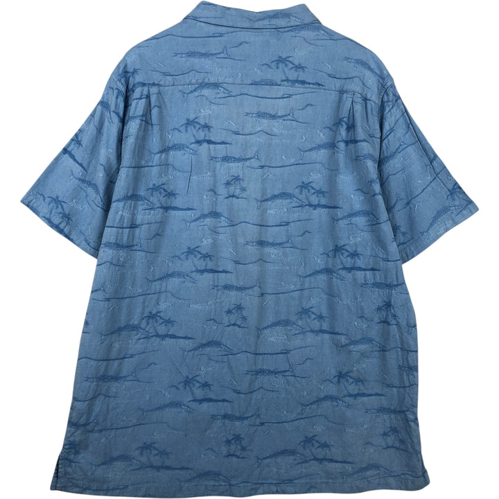 90'S Columbia RIVER LODGE Fish Print Short-Sleeve Open Collar Box Shirt, Men's Size XL (Equivalent) Vintage cotton Blue type light blue Vintage Second Hand