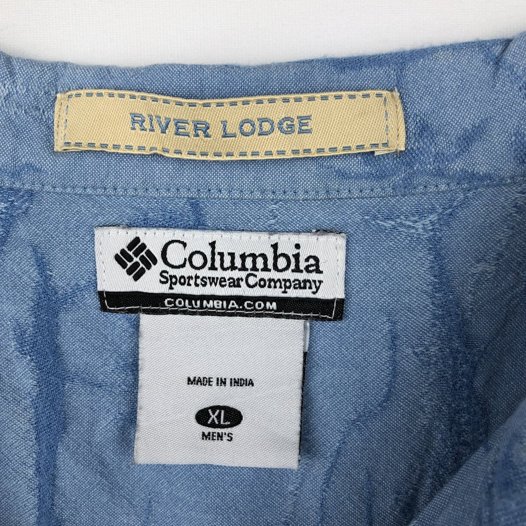 90'S Columbia RIVER LODGE Fish Print Short-Sleeve Open Collar Box Shirt, Men's Size XL (Equivalent) Vintage cotton Blue type light blue Vintage Second Hand