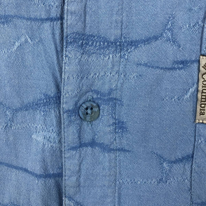 90'S Columbia RIVER LODGE Fish Print Short-Sleeve Open Collar Box Shirt, Men's Size XL (Equivalent) Vintage cotton Blue type light blue Vintage Second Hand