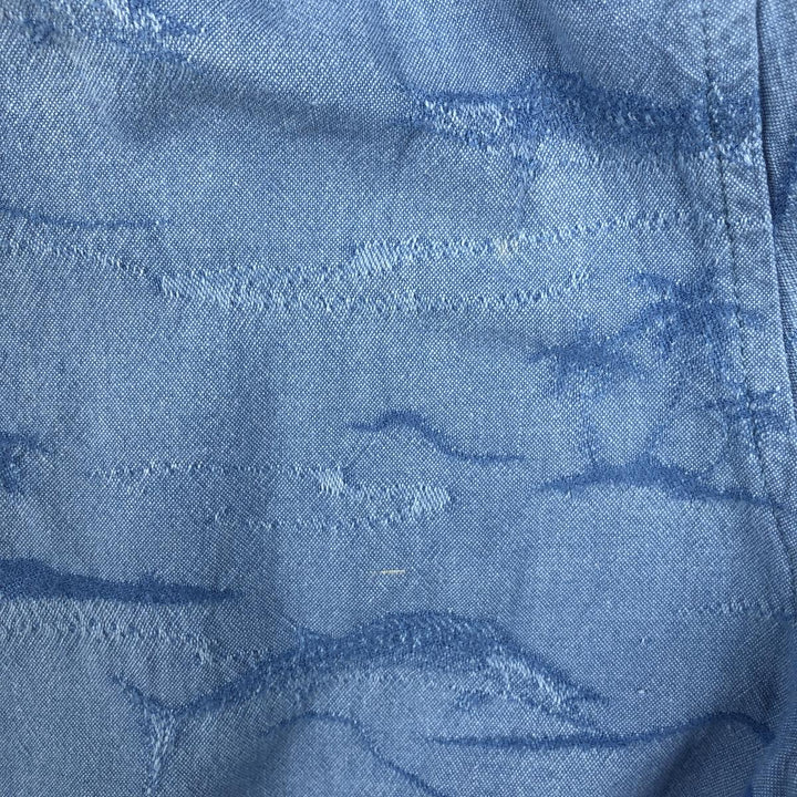 90'S Columbia RIVER LODGE Fish Print Short-Sleeve Open Collar Box Shirt, Men's Size XL (Equivalent) Vintage cotton Blue type light blue Vintage Second Hand