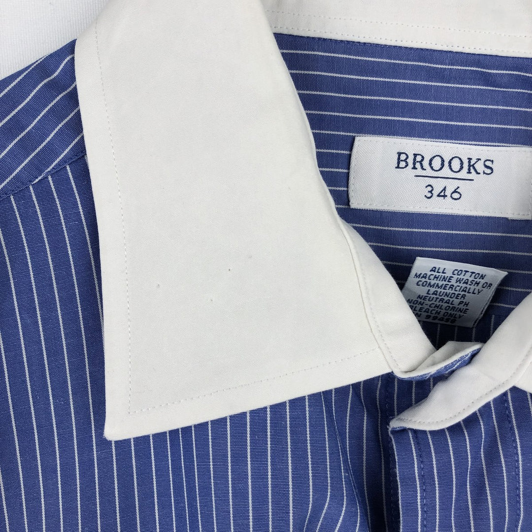 Brooks Brothers 346 Short Sleeve Cotton Striped Shirt Cleric Shirt Men's Size L cotton blue type Vintage Second Hand