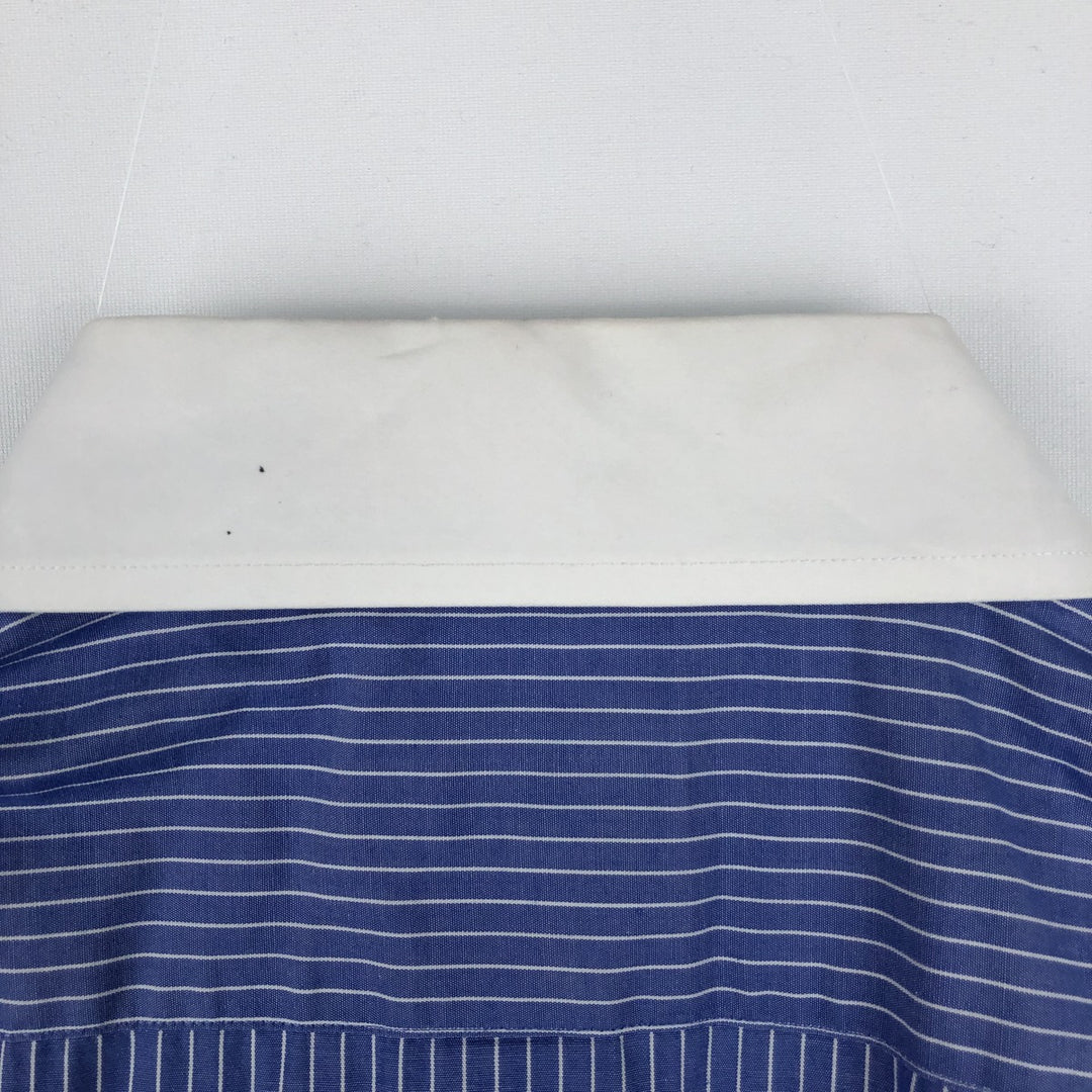 Brooks Brothers 346 Short Sleeve Cotton Striped Shirt Cleric Shirt Men's Size L cotton blue type Vintage Second Hand