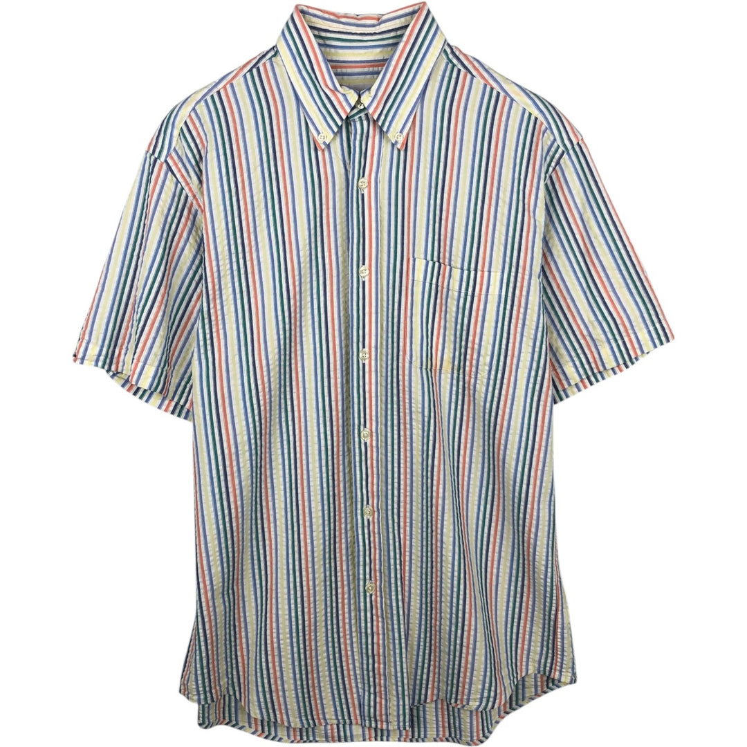 Brooks Brothers 346 Seersucker Short-Sleeve Button-Down Striped Shirt, Men's Size M (approx.) cotton multicolor Vintage Second Hand