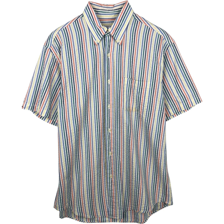 Brooks Brothers 346 Seersucker Short-Sleeve Button-Down Striped Shirt, Men's Size M (approx.) cotton multicolor Vintage Second Hand