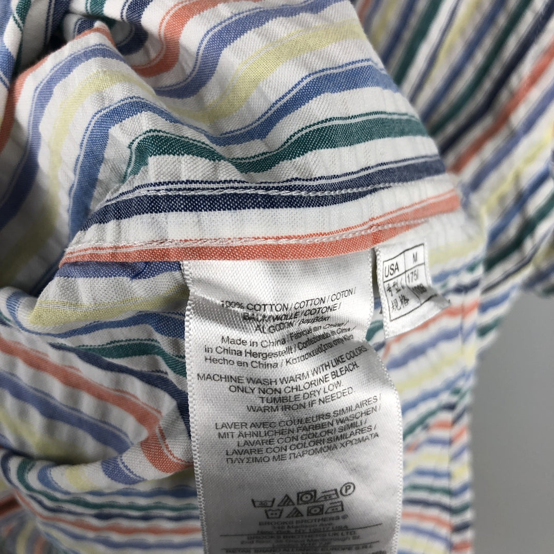 Brooks Brothers 346 Seersucker Short-Sleeve Button-Down Striped Shirt, Men's Size M (approx.) cotton multicolor Vintage Second Hand