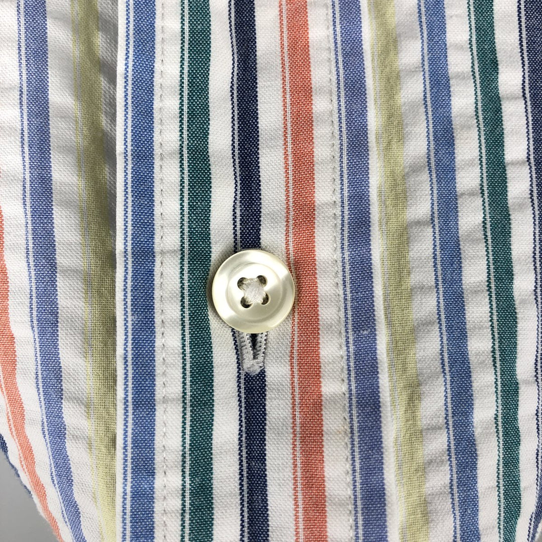 Brooks Brothers 346 Seersucker Short-Sleeve Button-Down Striped Shirt, Men's Size M (approx.) cotton multicolor Vintage Second Hand
