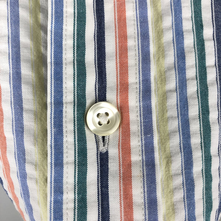 Brooks Brothers 346 Seersucker Short-Sleeve Button-Down Striped Shirt, Men's Size M (approx.) cotton multicolor Vintage Second Hand