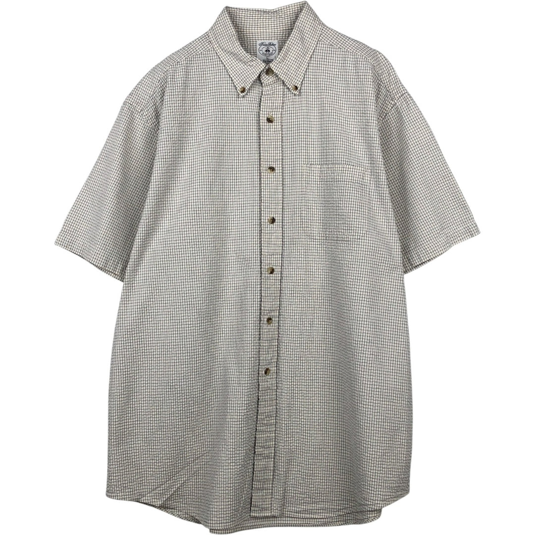 Brooks Brothers SPORT SHIRT Short Sleeve Button Down Check Shirt Men's Size L cotton ivory Vintage Second Hand