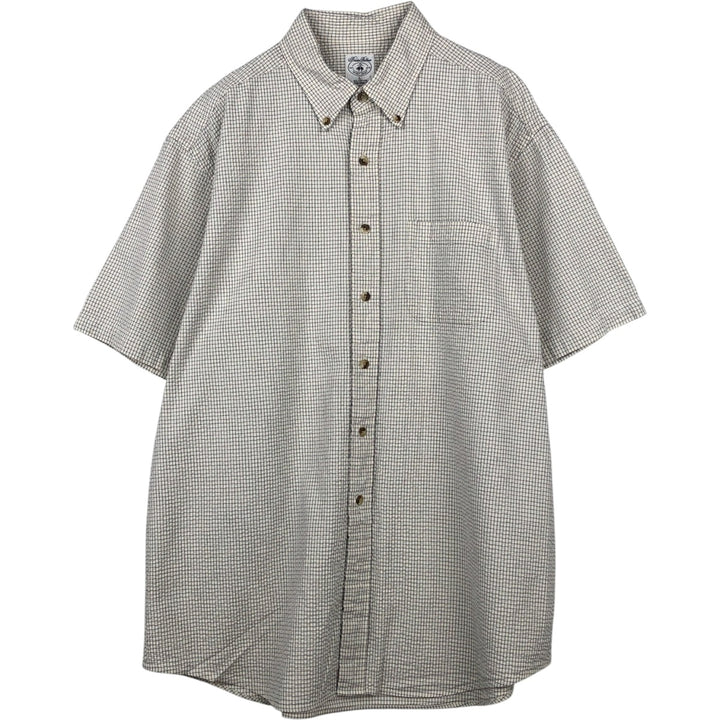 Brooks Brothers SPORT SHIRT Short Sleeve Button Down Check Shirt Men's Size L cotton ivory Vintage Second Hand