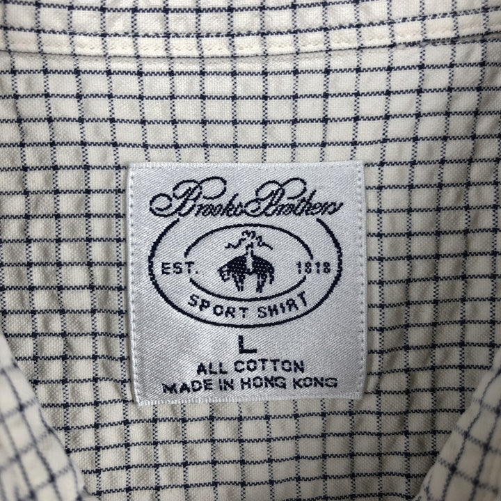 Brooks Brothers SPORT SHIRT Short Sleeve Button Down Check Shirt Men's Size L cotton ivory Vintage Second Hand