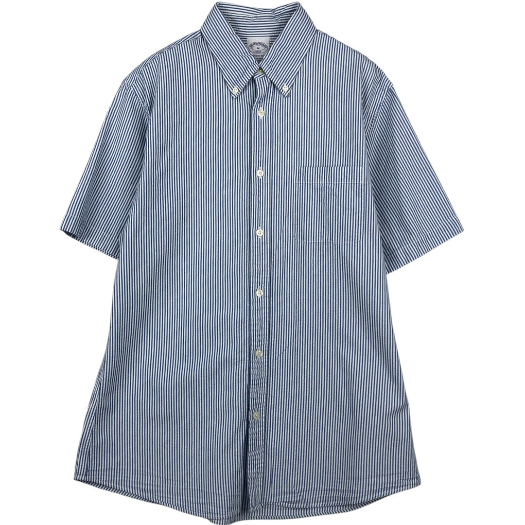 Brooks Brothers 1818 REGENT FIT Short-Sleeve Button-Down Striped Shirt, Men's Size M (approx.) cotton blue type Vintage Second Hand