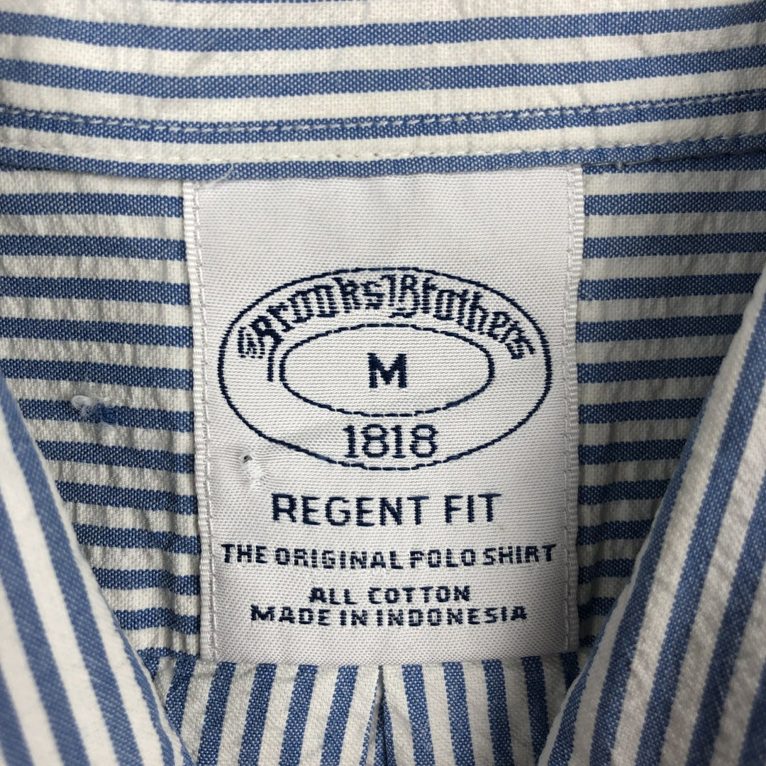 Brooks Brothers 1818 REGENT FIT Short-Sleeve Button-Down Striped Shirt, Men's Size M (approx.) cotton blue type Vintage Second Hand
