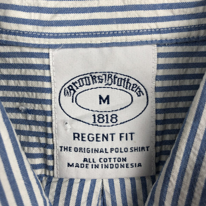 Brooks Brothers 1818 REGENT FIT Short-Sleeve Button-Down Striped Shirt, Men's Size M (approx.) cotton blue type Vintage Second Hand