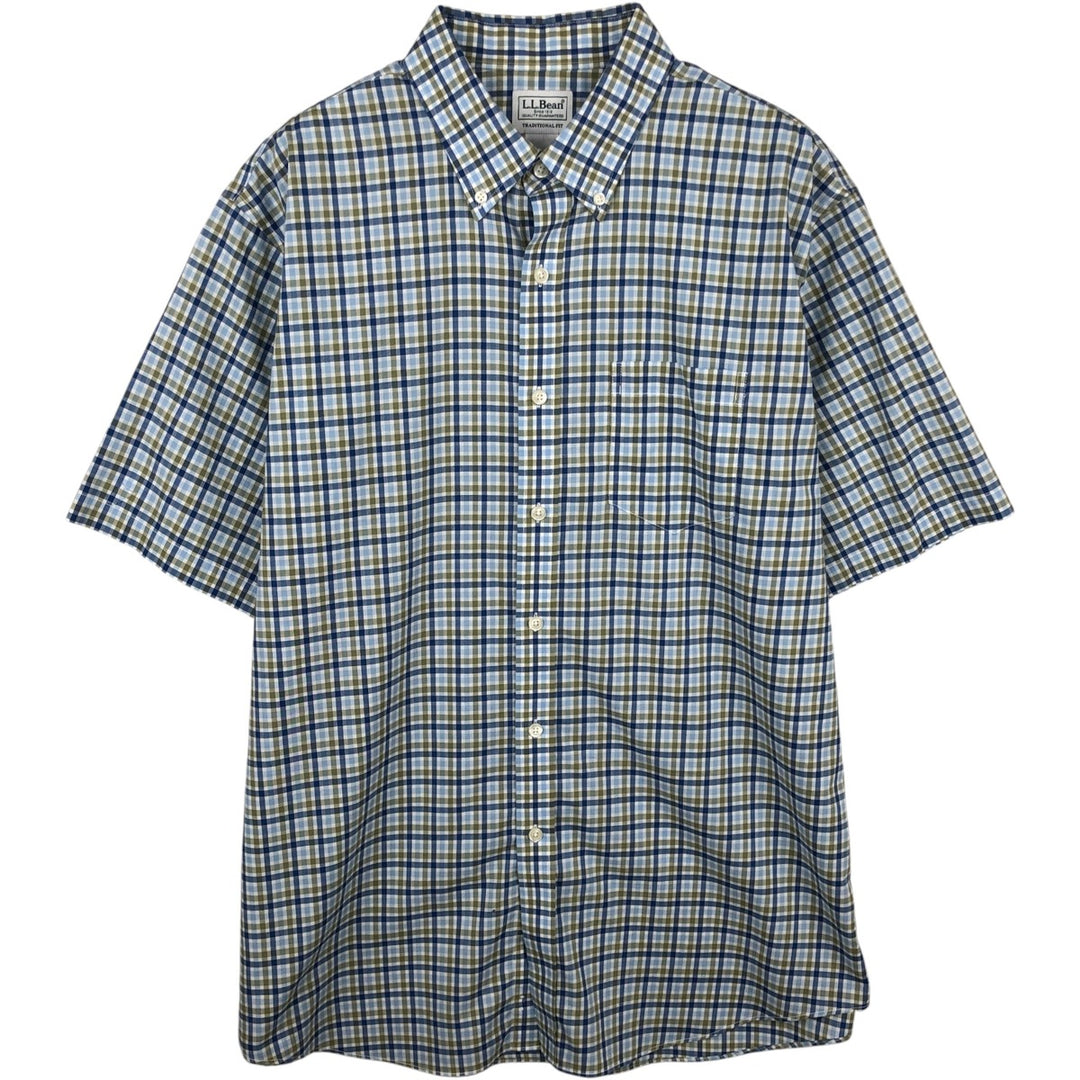 90s-00'S LLBean Traditional Fit Short-Sleeve Button-Down Check Shirt, Men's Size L (approx.) cotton Blue type light blue Vintage Second Hand