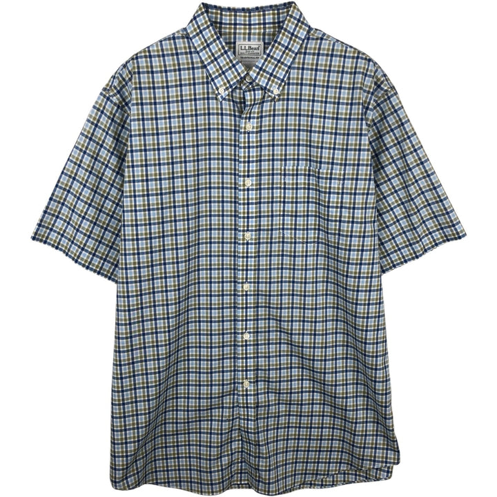 90s-00'S LLBean Traditional Fit Short-Sleeve Button-Down Check Shirt, Men's Size L (approx.) cotton Blue type light blue Vintage Second Hand
