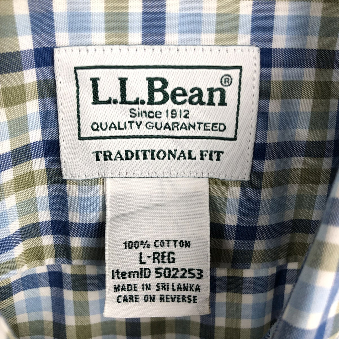 90s-00'S LLBean Traditional Fit Short-Sleeve Button-Down Check Shirt, Men's Size L (approx.) cotton Blue type light blue Vintage Second Hand
