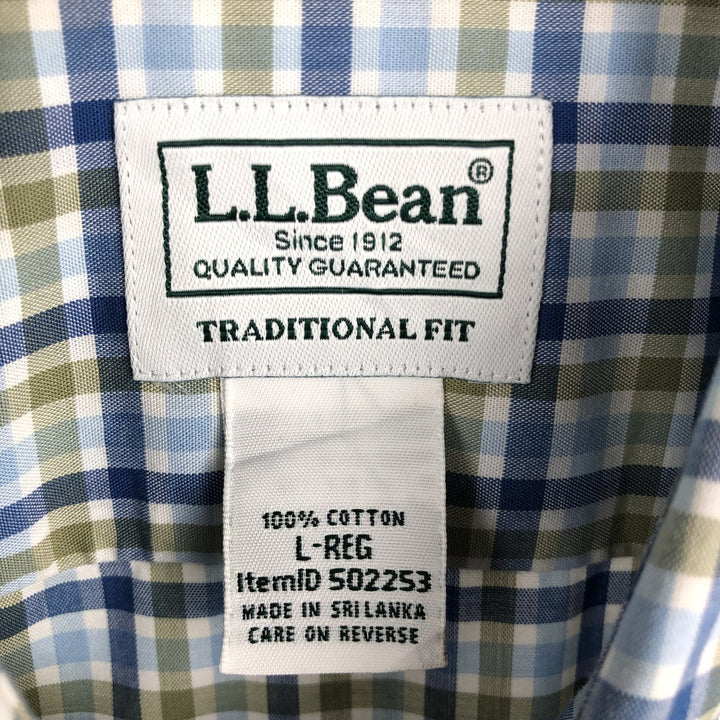 90s-00'S LLBean Traditional Fit Short-Sleeve Button-Down Check Shirt, Men's Size L (approx.) cotton Blue type light blue Vintage Second Hand