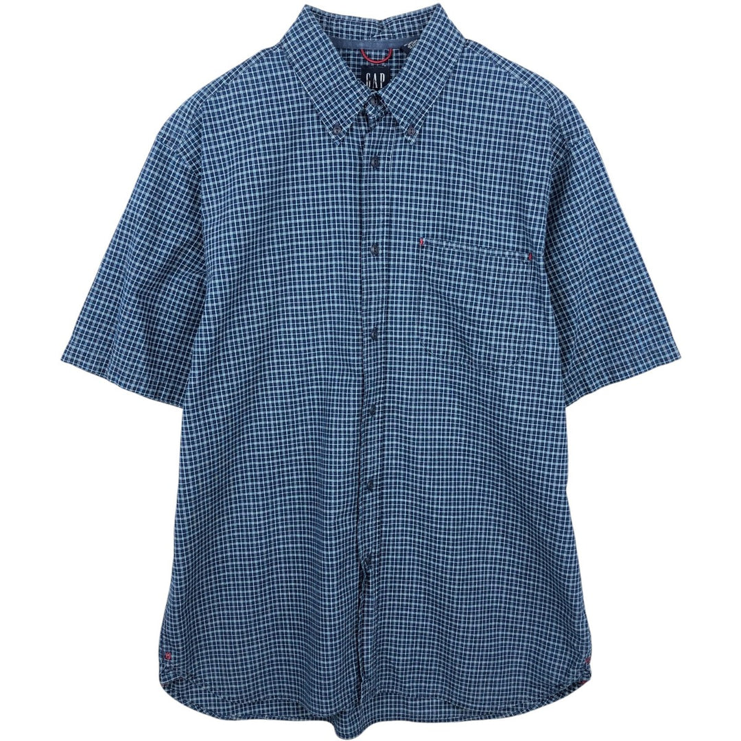 90'S GAP Old Gap Short Sleeve Button Down Check Shirt Men's L Size Vintage cotton navy blue type Vintage Second Hand
