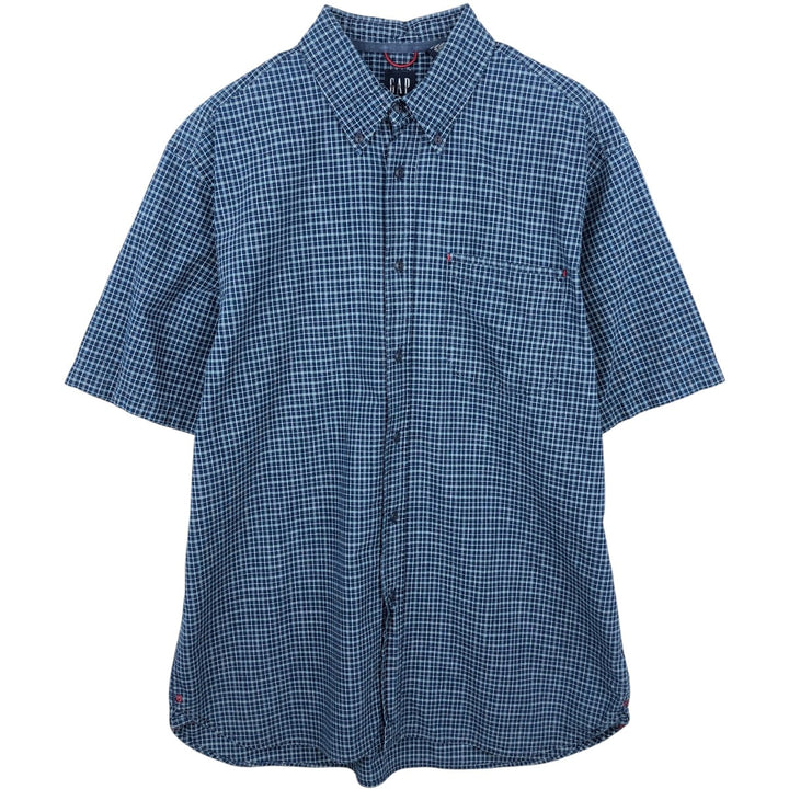 90'S GAP Old Gap Short Sleeve Button Down Check Shirt Men's L Size Vintage cotton navy blue type Vintage Second Hand