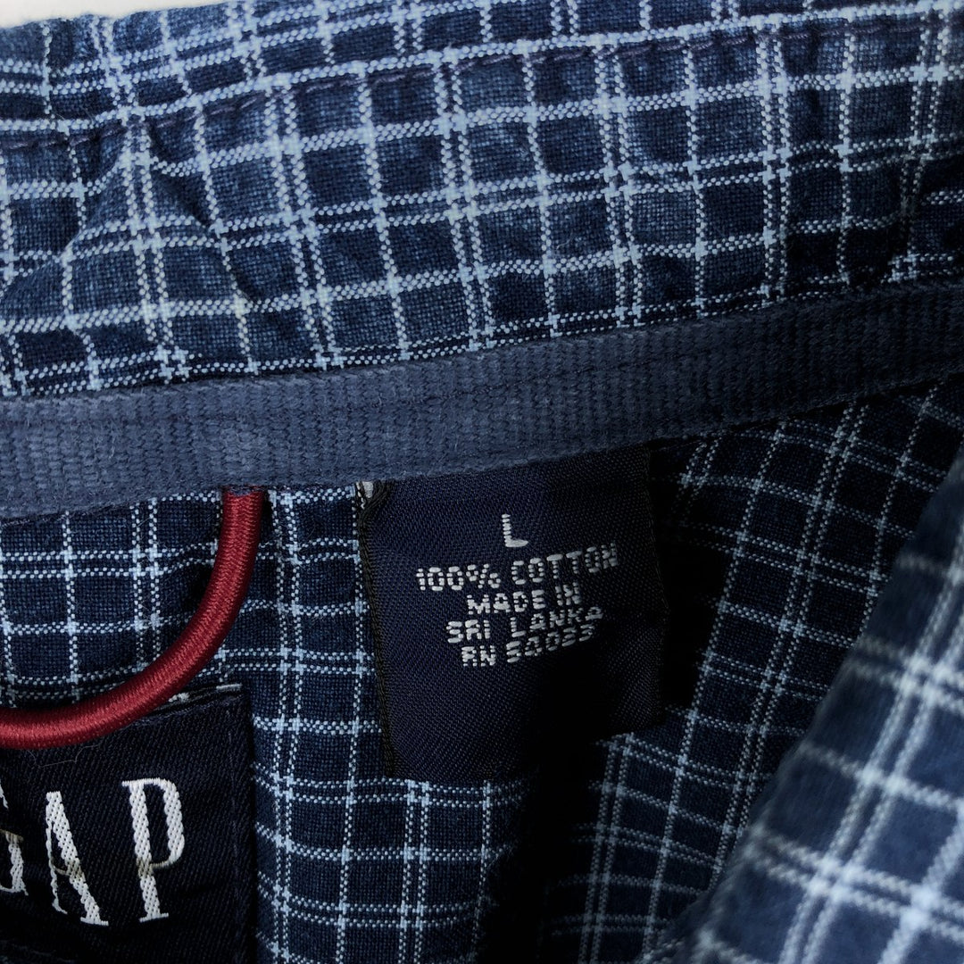 90'S GAP Old Gap Short Sleeve Button Down Check Shirt Men's L Size Vintage cotton navy blue type Vintage Second Hand