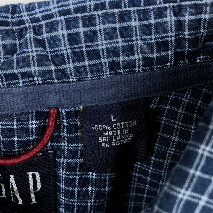 90'S GAP Old Gap Short Sleeve Button Down Check Shirt Men's L Size Vintage cotton navy blue type Vintage Second Hand