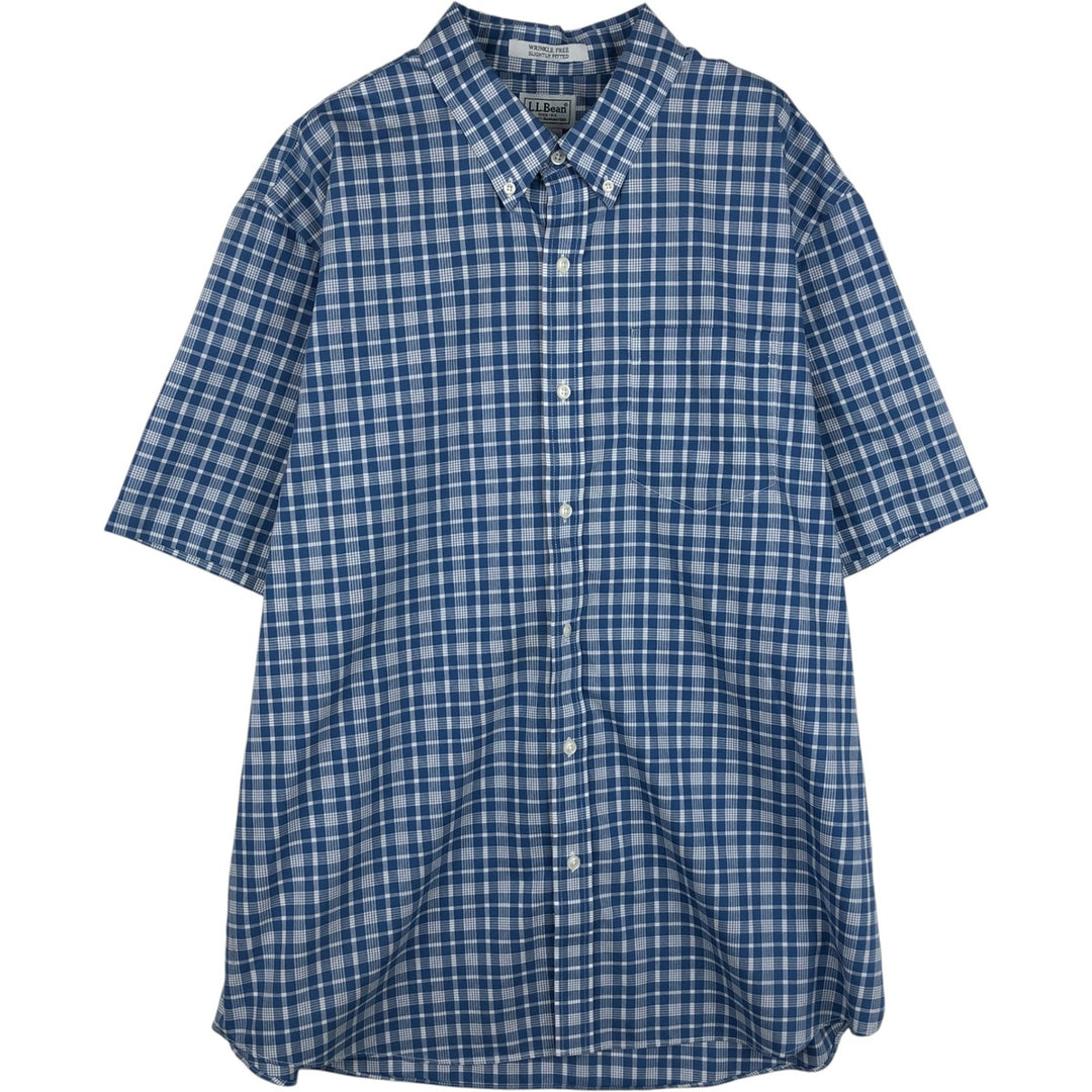 LLBean short sleeve button-down check shirt, men's size XL cotton blue type Vintage Second Hand