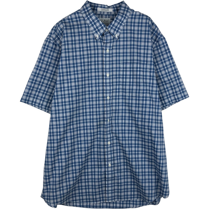 LLBean short sleeve button-down check shirt, men's size XL cotton blue type Vintage Second Hand