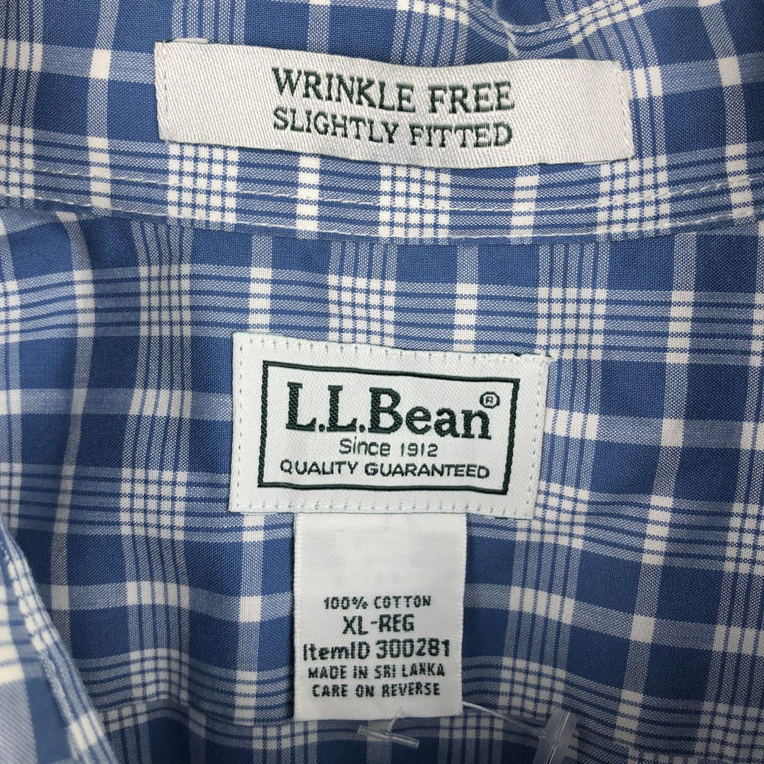 LLBean short sleeve button-down check shirt, men's size XL cotton blue type Vintage Second Hand