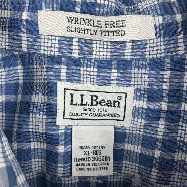LLBean short sleeve button-down check shirt, men's size XL cotton blue type Vintage Second Hand