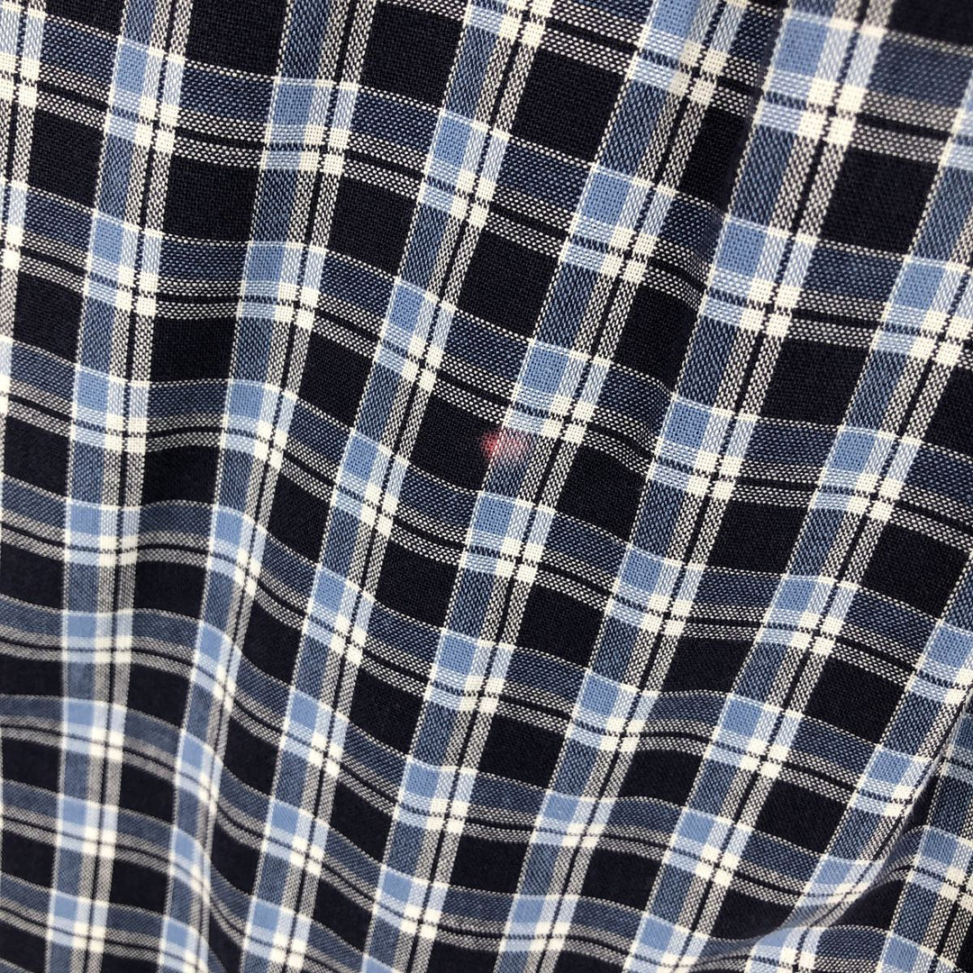 Eddie Bauer short sleeve button down check shirt, men's size L cotton navy blue type Vintage Second Hand
