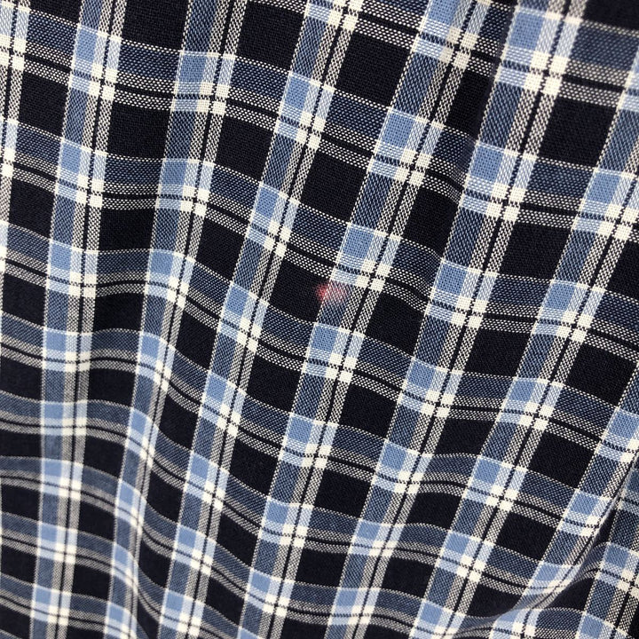 Eddie Bauer short sleeve button down check shirt, men's size L cotton navy blue type Vintage Second Hand