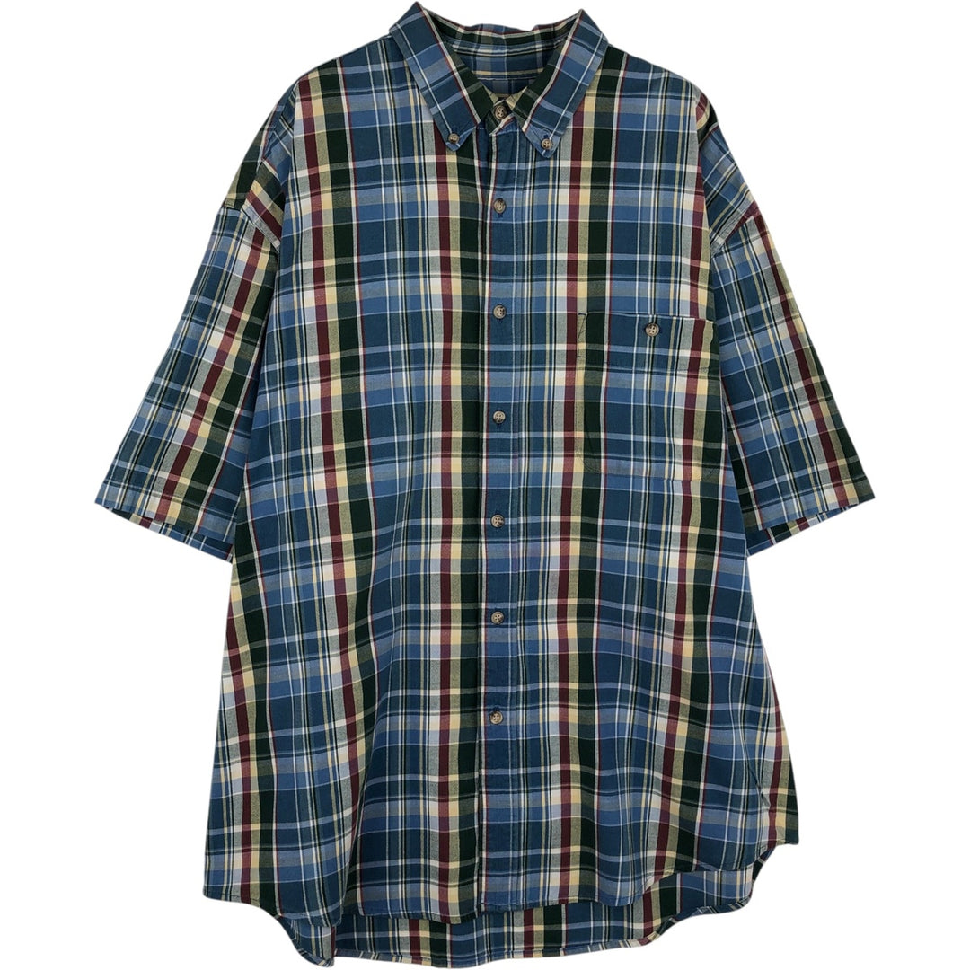 Eddie Bauer short sleeve button down check shirt, men's XL size cotton blue type Vintage Second Hand
