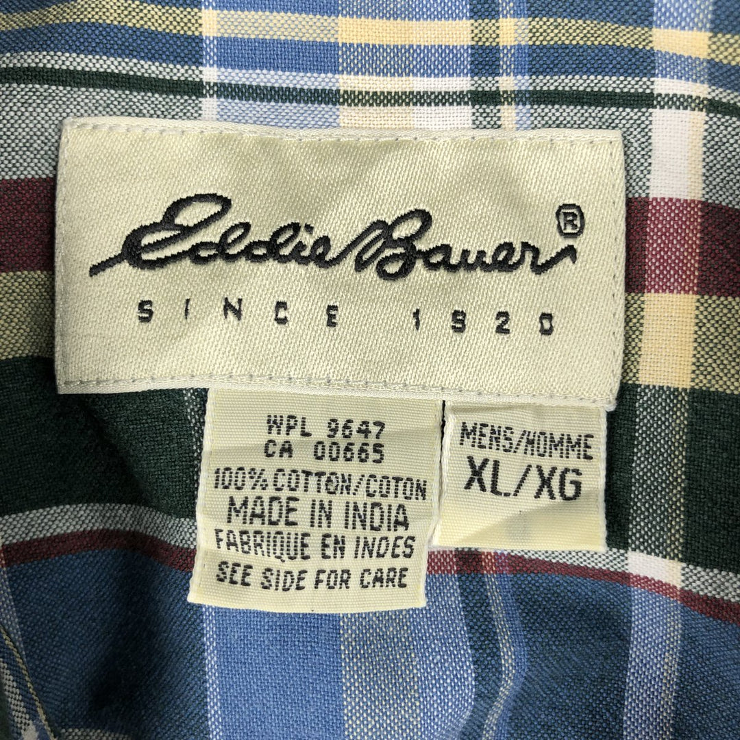 Eddie Bauer short sleeve button down check shirt, men's XL size cotton blue type Vintage Second Hand