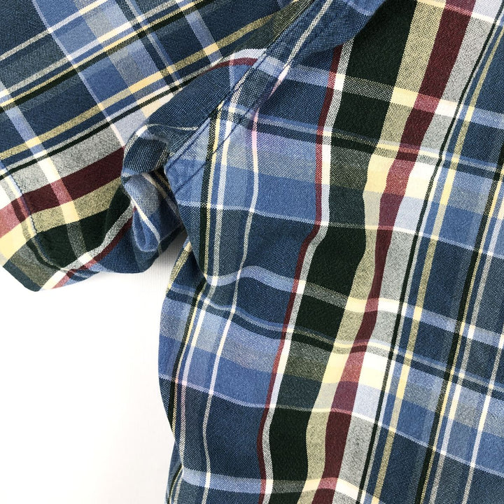 Eddie Bauer short sleeve button down check shirt, men's XL size cotton blue type Vintage Second Hand