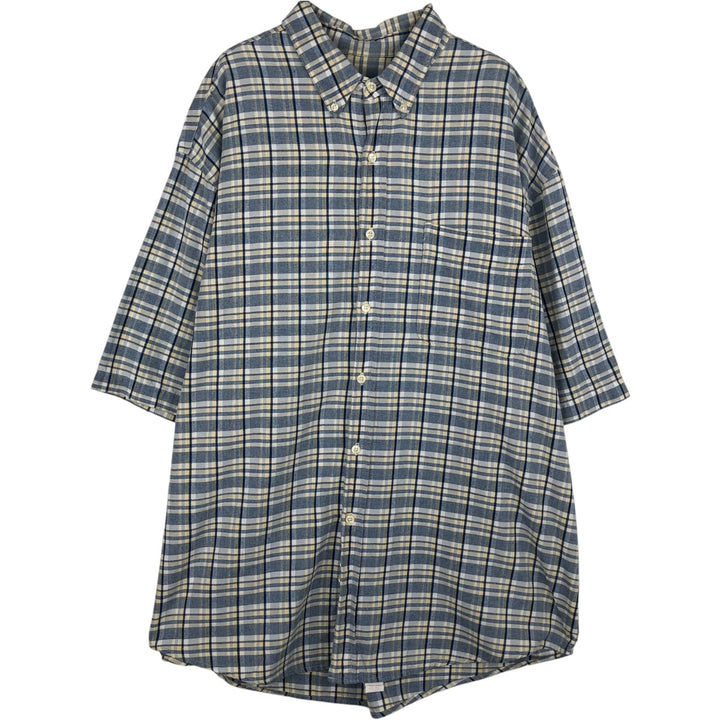 Eddie Bauer short sleeve button down check shirt, men's XL size cotton navy blue type Vintage Second Hand