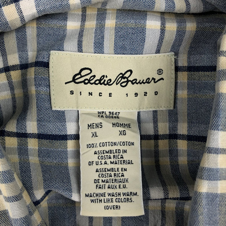 Eddie Bauer short sleeve button down check shirt, men's XL size cotton navy blue type Vintage Second Hand