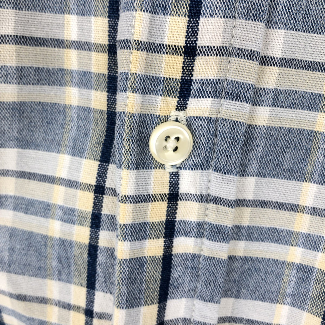 Eddie Bauer short sleeve button down check shirt, men's XL size cotton navy blue type Vintage Second Hand