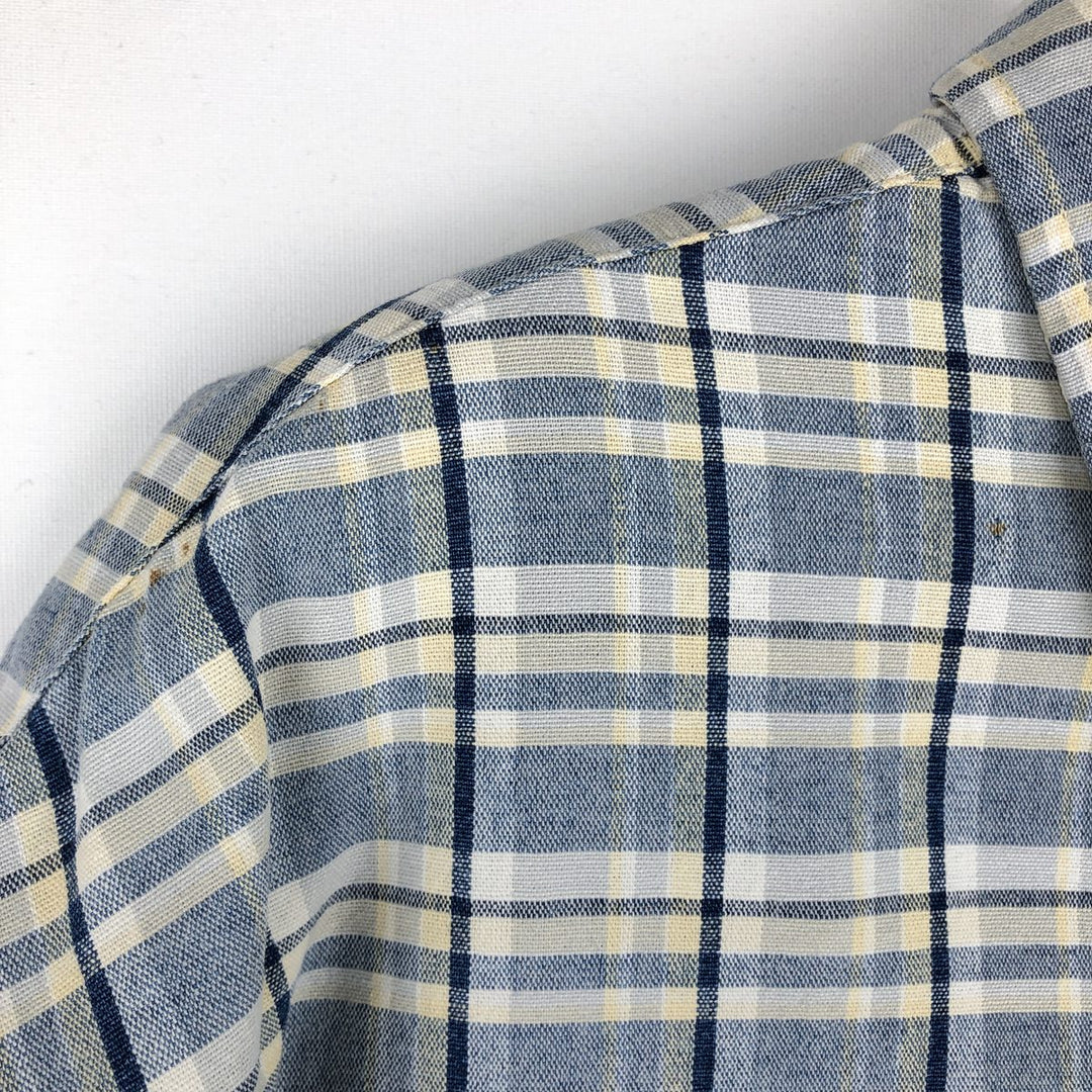 Eddie Bauer short sleeve button down check shirt, men's XL size cotton navy blue type Vintage Second Hand
