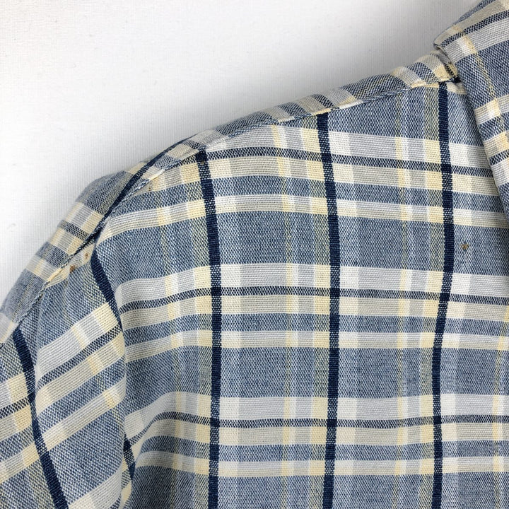 Eddie Bauer short sleeve button down check shirt, men's XL size cotton navy blue type Vintage Second Hand