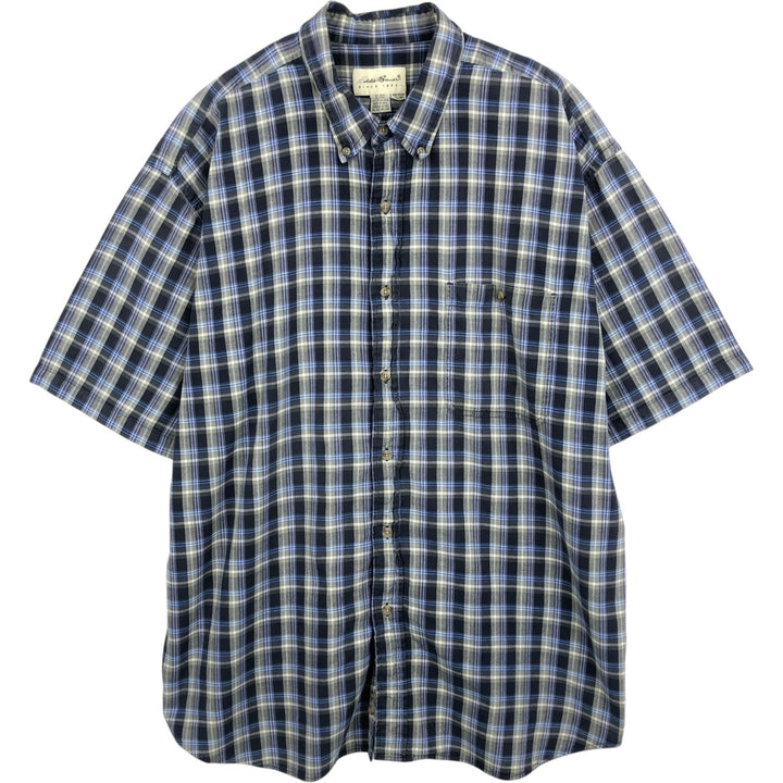 90s-00'S Eddie Bauer short sleeve button down check shirt men's XL size vintage cotton blue type Vintage Second Hand