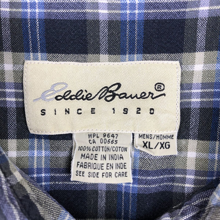 90s-00'S Eddie Bauer short sleeve button down check shirt men's XL size vintage cotton blue type Vintage Second Hand