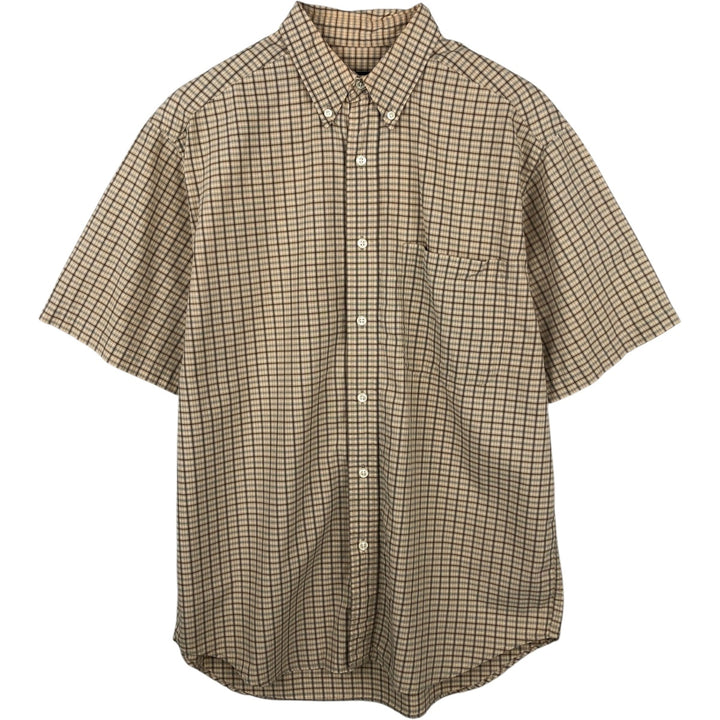 Eddie Bauer short sleeve button-down check shirt, men's size S cotton Beige type Vintage Second Hand