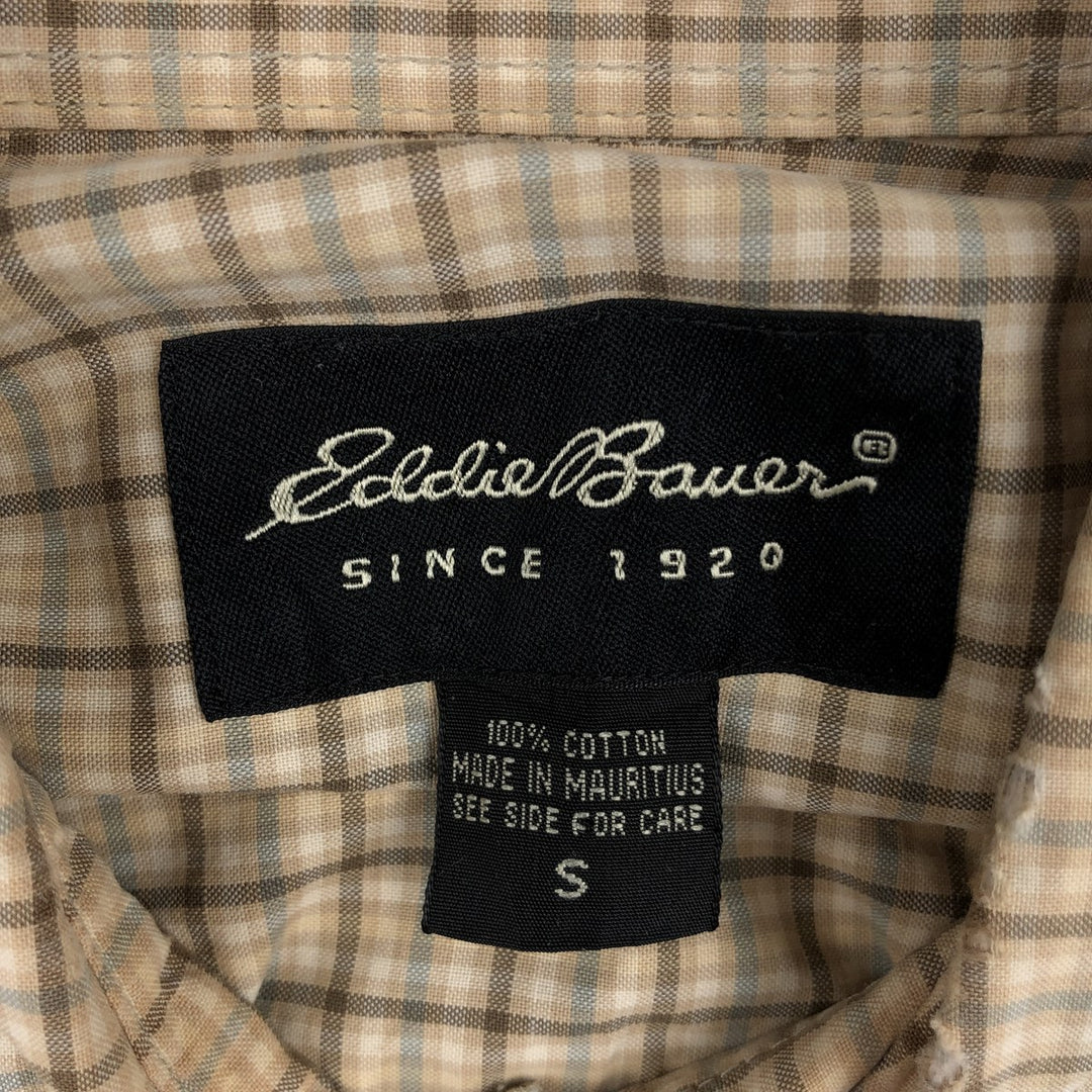 Eddie Bauer short sleeve button-down check shirt, men's size S cotton Beige type Vintage Second Hand