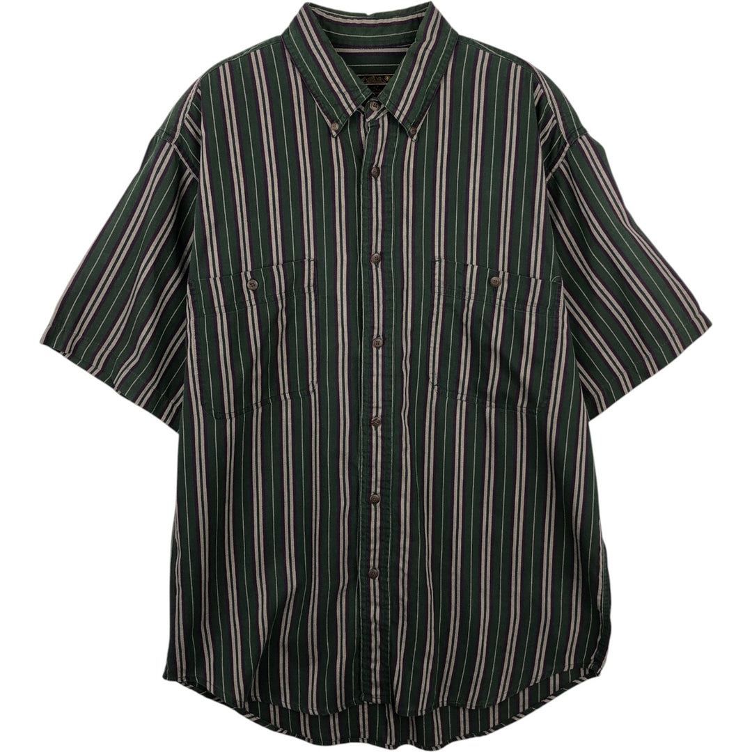 80s-90'S Eddie Bauer Black Tag Multi-Striped Short-Sleeve Button-Down Striped Shirt, Men's Size M (Equivalent), Vintage cotton Green type dark green Vintage Second Hand