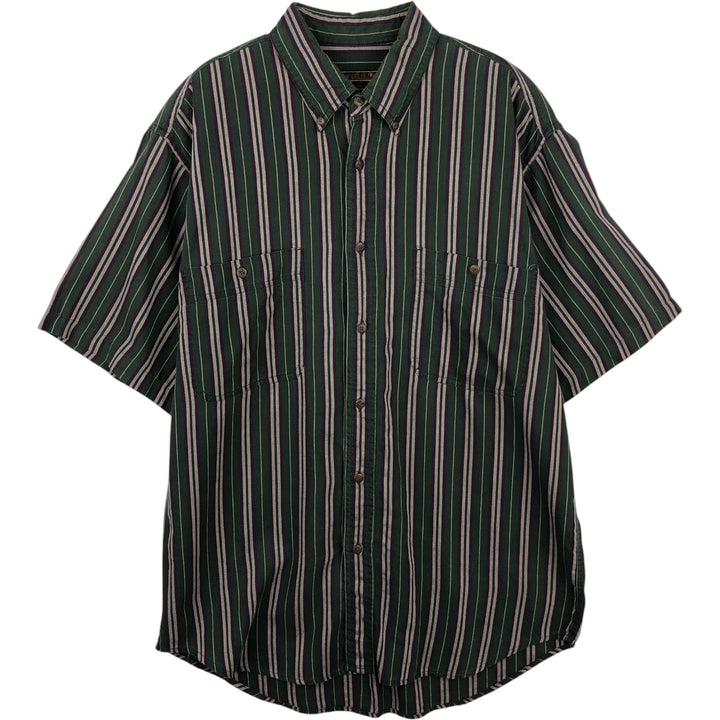 80s-90'S Eddie Bauer Black Tag Multi-Striped Short-Sleeve Button-Down Striped Shirt, Men's Size M (Equivalent), Vintage cotton Green type dark green Vintage Second Hand